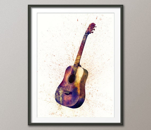 Acoustic Guitar Abstract Watercolor Music Instrument Art