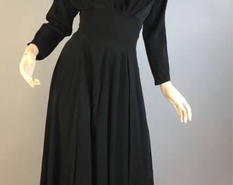 Claire McCardell vintage 50s dress// Vintage Circle Skirt Dress// 50s Little Black Dress in black silk (F1)