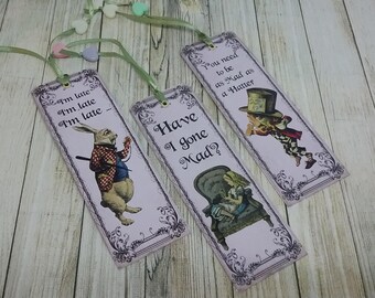 Set of 3 bookmarks theme Alice in Wonderland vintage country
