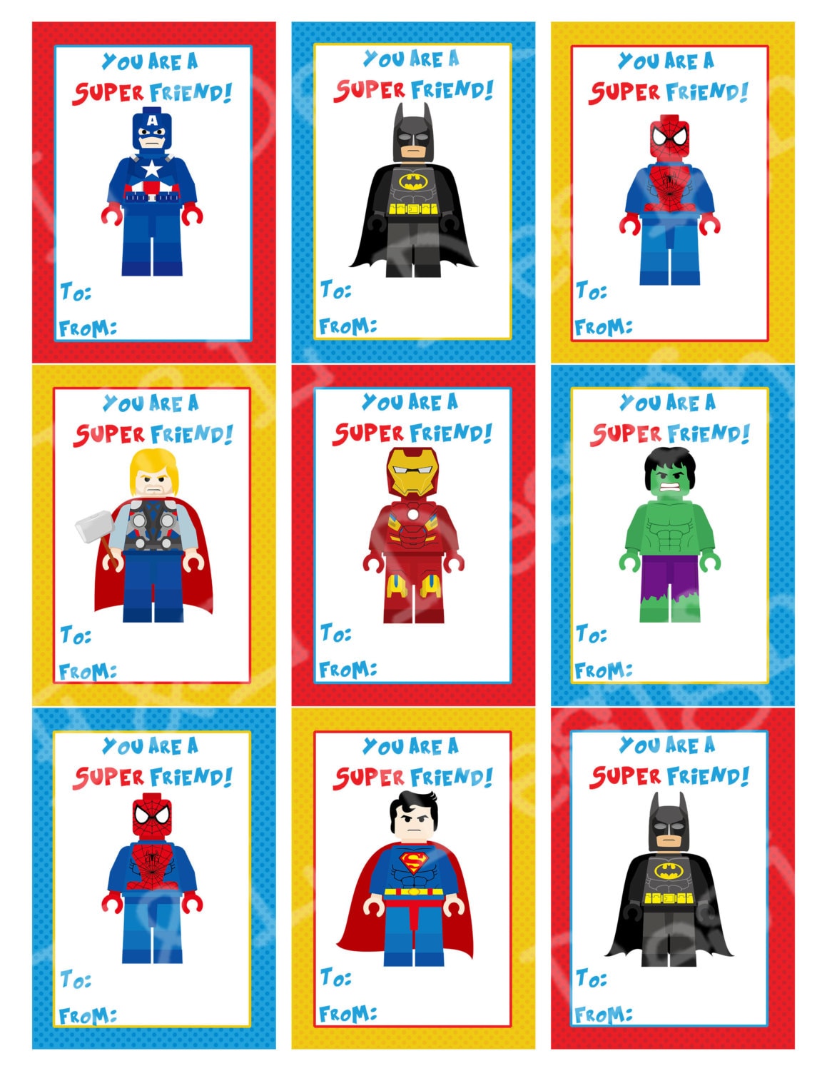 Printable Superhero Valentines Day Cards
