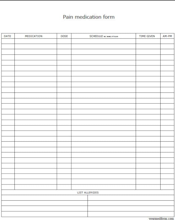 Pain Medication Log / Printable Forms / PDF / Digital Health