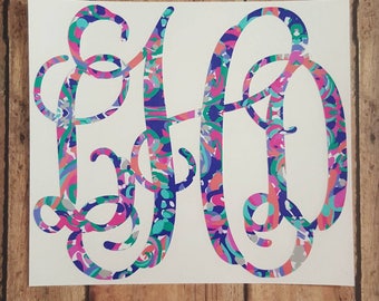 Lilly Pulitzer Monogram Decal, Monogram Sticker, Yeti Decal, Car Decal, Laptop Decal, iPhone Decal, Monogram, Personalized Tumbler, Decal