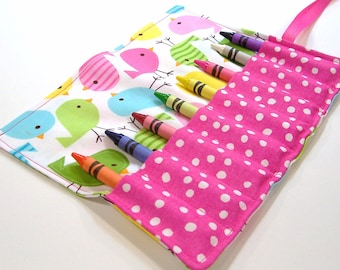 Crayon Roll - SPRING BIRDIES Crayon Roll Up - Stocking Stuffer - Kids