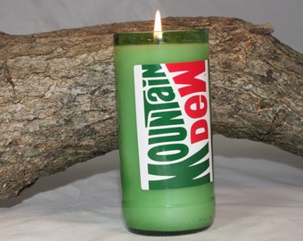Upcycled Mt Dew Soda Bottle Candle, Mountain Dew Scent Candle, Recycled Mt Dew Bottle, Gift for Mt Dew Lover, Home Decor Candle