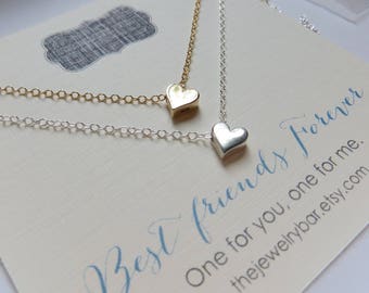 best friend necklace for 2, sm heart necklace, bff gift, friends forever card, love, gold silver, best friends gifts