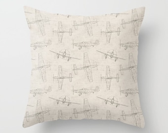Airplane Pillow Cover Gray Pillow Throw Pillow Decorative Pillow Size Choice