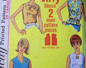 Vintage Simplicity pattern Jiffy blouse size 16 miss size 36 bust 1965