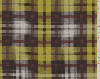 Mocha/Gold Plaid Crepe de Chine, Fabric By The Yard