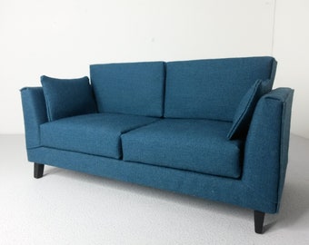 Modern Dollhouse Miniature Teal Sofa Couch 1:12 Scale