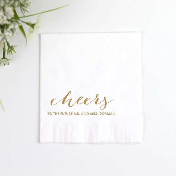 Cheers to the Future Mr and Mrs Personalized Wedding Napkins