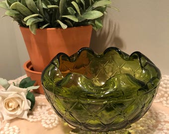 Vintage Green Indiana Glass Bowl Green Loganberry Style Bowl