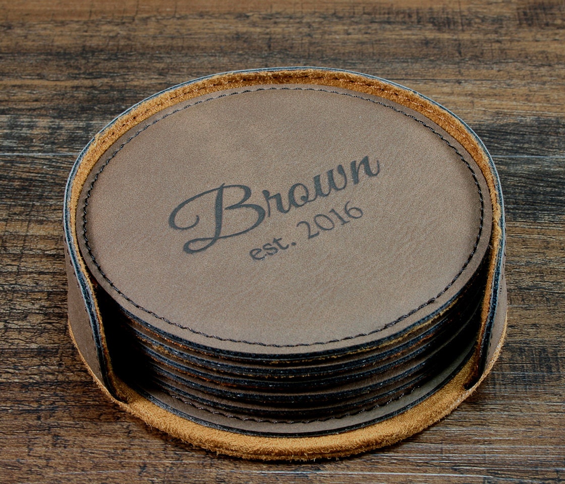 Personalized Coaster Set Customized Leather Coasters Custom