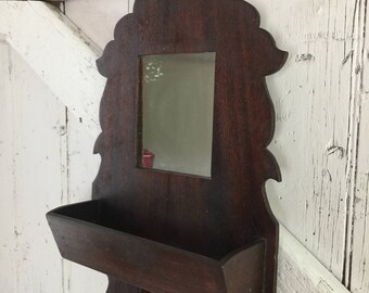 Wooden Shelf with mirror with wall pocket shelf display shelf wall hanging Victorian