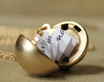 Secret Message Locket - Matte Gold Vintage Ball Locket Necklace - makes a great gift