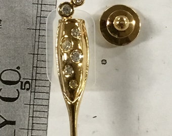 Used champagne glass pinback brooch pin - gold tone