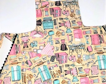 Women's Apron, Retro Style Apron, Reversible Apron