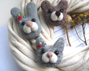 Cute gift Jewelry animal Cat jewelry Bunny jewelry Bear jewelry Needle felt brooch Miniature animal gift girl Forest animals Animal totem