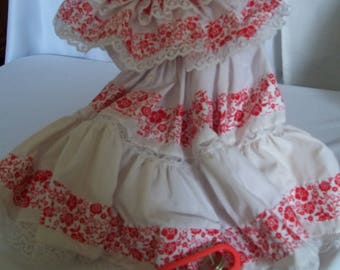 18" doll Red White Ruffled dress 339E