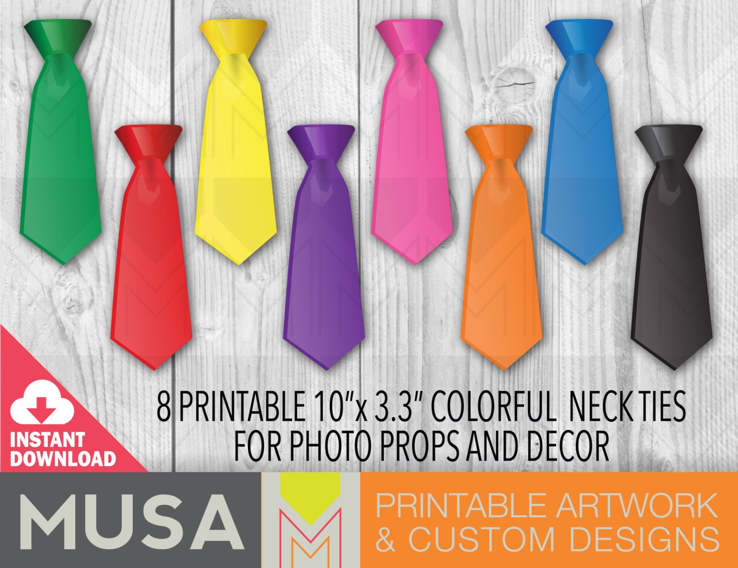 Instant Download / Printable Ties / Party Favors / Photo booth