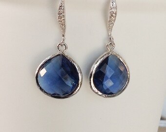 Blue Earrings, Navy blue Earrings, Blue drop Earrings, Blue earrings silver, Bridesmaid blue gifts, blue dangle earrings Black friday