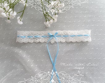 Off white Ivory lace garter, Something Blue Garter ,rhinestone bow, Victorian Bridal lingerie Wedding Garter Belt Honeymoon Keepsake Toss