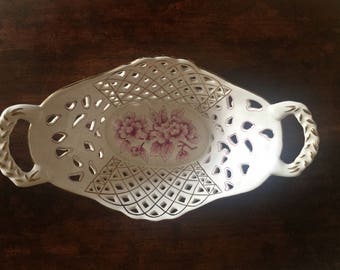 Hungarian pierced porcelain with guided and hand painted flowers bud vase