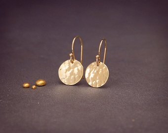 Solid 14K Gold Earrings | Hammered Solid 14K Gold Disc Earrings 3/16" 1/4" 5/16" 3/8" 7/16"