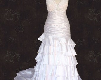 Retro Hollywood V Neck Tiered Wedding Gown