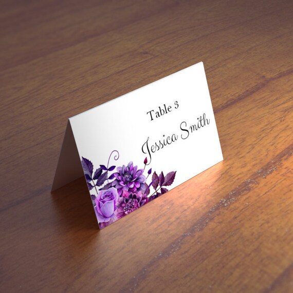 purple wedding name cards templates boho wedding place cards