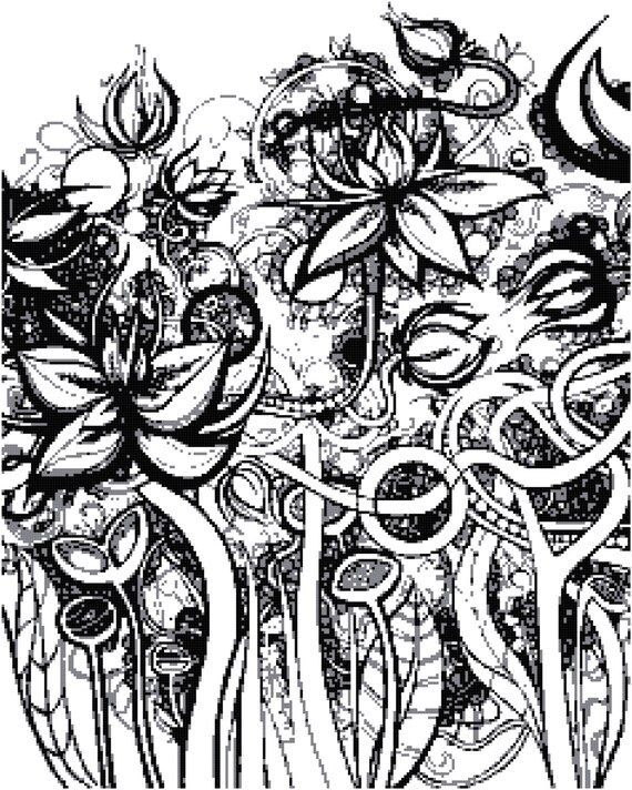 Download Adult Coloring Plants Cross Stitch Printable Needlework