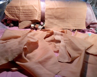 Antique Fabric Peach Silk Remnant Lot