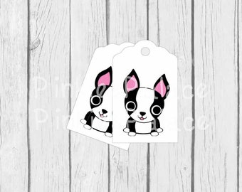 Dog Gift Tags Birthday Favor Gift Thank You Tags Boston Terrier Gift Tags Wrapping Package Labels - set of 10