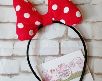 Mega Red Bow, Stuffed Bow Headband for Girls, Minnie Styled Oversized Stuffed Bow Headband, Red and White Polka Dot Bow Headband for Girls