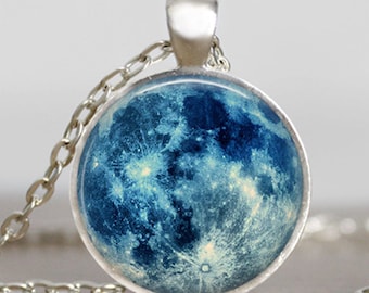 Blue moon necklace, full moon jewelry, moon pendant, lunar pendant, moon jewelry , space pendant