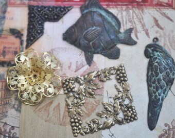 Sale Bag #2 of mixed Brass Stampings for Jewelry Making and Crafting, Made in the USA