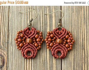 SALE Micro-Macrame Earrings - Brown
