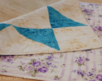 Quilted Table Topper, Quilted Centerpiece, Reversible Table Topper, Quilted Table Topper Reversible, Blue Table Decor, Purple Table Decor