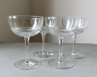 c1910s Fine Antique Cut Crystal Glass Champagne Coupes Glasses