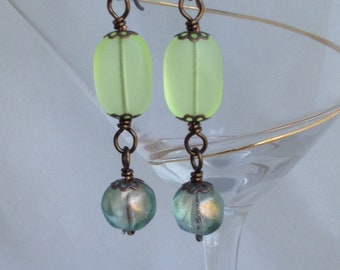 Sea glass yellow and aqua earrings