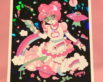 Holographic Mini Print - Space Babe