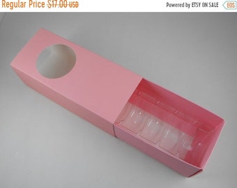 Mothers Day Sale 10 Pc Pretty Pink Cut Out Circle Window Front Macaron Boxes with Inserts 6 1/4 x 2 1/4 x 2 inches
