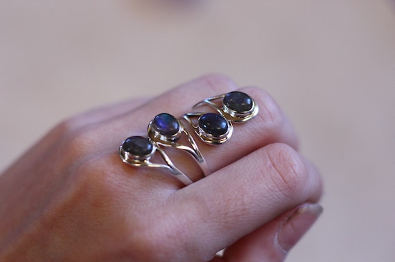 4 Stone labradorite Ring - ADJUSTABLE - 925 Sterling Silver Ring - Statement Ring - Healing Crystal - Gemstone - Vintage Ring - Valentines