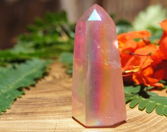 Rose Quartz Angel Aura- Rainbow Aura Quartz Crystal- Angel Aura