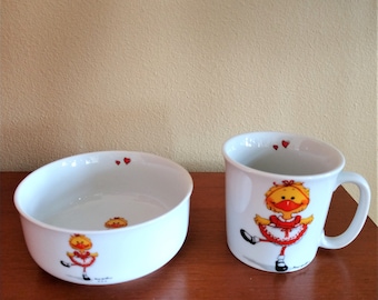 Mid Century Suzy's Zoo Child's Cup and Bowl - By Suzy Spafford - Suzy Ducken