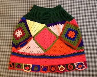 1970's, handmade, bright, colorful, afghan shawl, Women's size Small