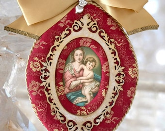 Unique Our Lady and Baby Jesus, Handmade Plaque, Catholic Christian Religious Altar