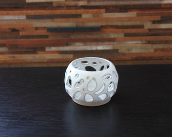 White Ceramic Luminary ~ Candle Holder