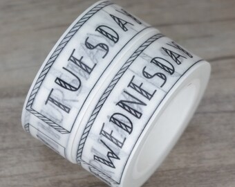 Week day washi tape, date sticky tape, paper tape, bullet journal accessories, BUJO, planner stickers, scrapbook masking tape, adhesive tape