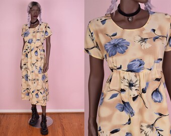 90s Floral Print Dress/ Medium/ 1990s