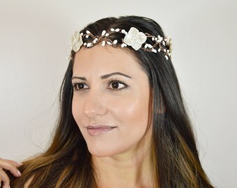 Wedding Flower Crown, White Flower Crown, Bridal Flower Crown, Flower Crown Wedding, Bridal Hair Vine, Flower Girl Crown, Floral Crown